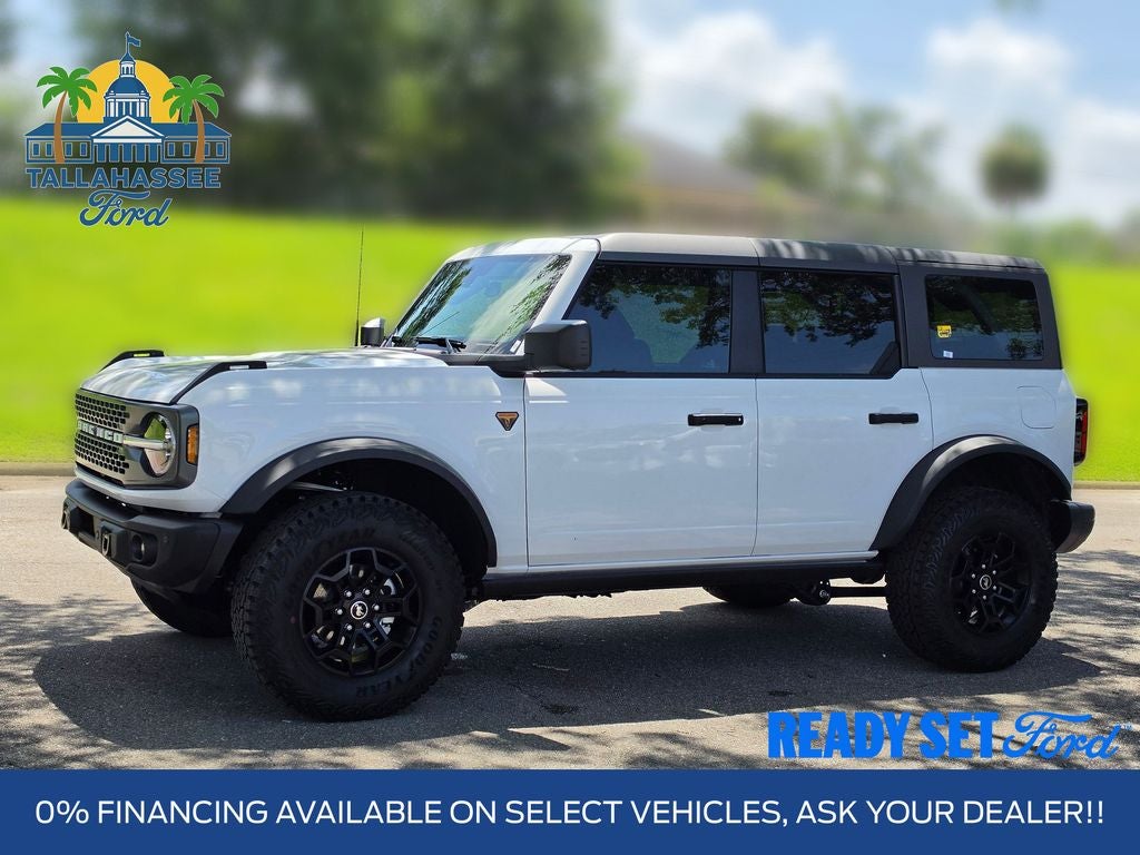 2026 Ford Bronco Badlands in Oxford White — front three-quarter view