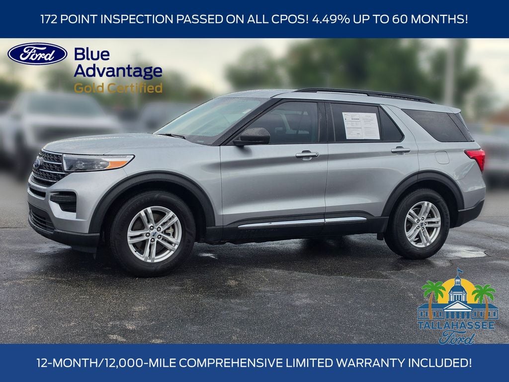 2023 Ford Explorer XLT in Iconic Silver Metallic — front three-quarter view