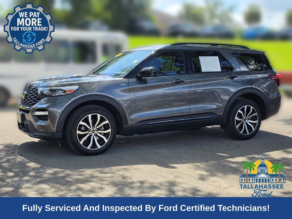 2023 Ford Explorer ST-Line in Carbonized Gray Metallic — front three-quarter view