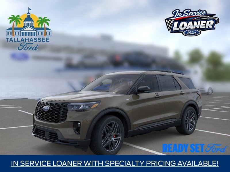 2026 Ford Explorer ST-Line in Marsh Gray — front three-quarter view