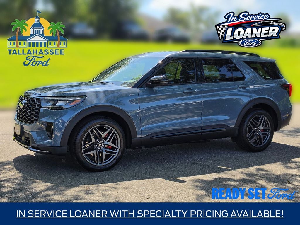 2026 Ford Explorer ST-Line in Vapor Blue Metallic — front three-quarter view