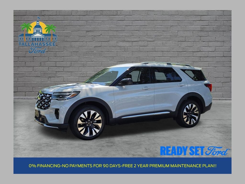 2026 Ford Explorer Platinum in Space White Metallic — front three-quarter view