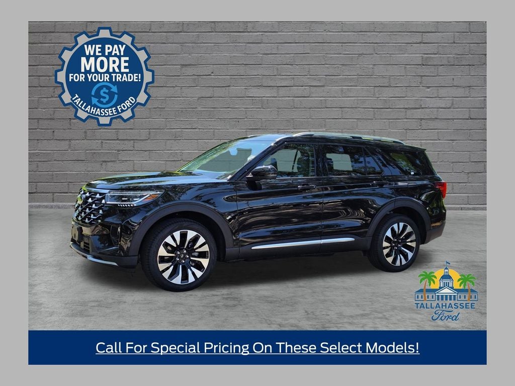 2026 Ford Explorer Platinum in Agate Black Metallic — front three-quarter view