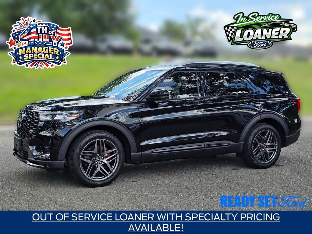2026 Ford Explorer ST in Agate Black Metallic — front three-quarter view