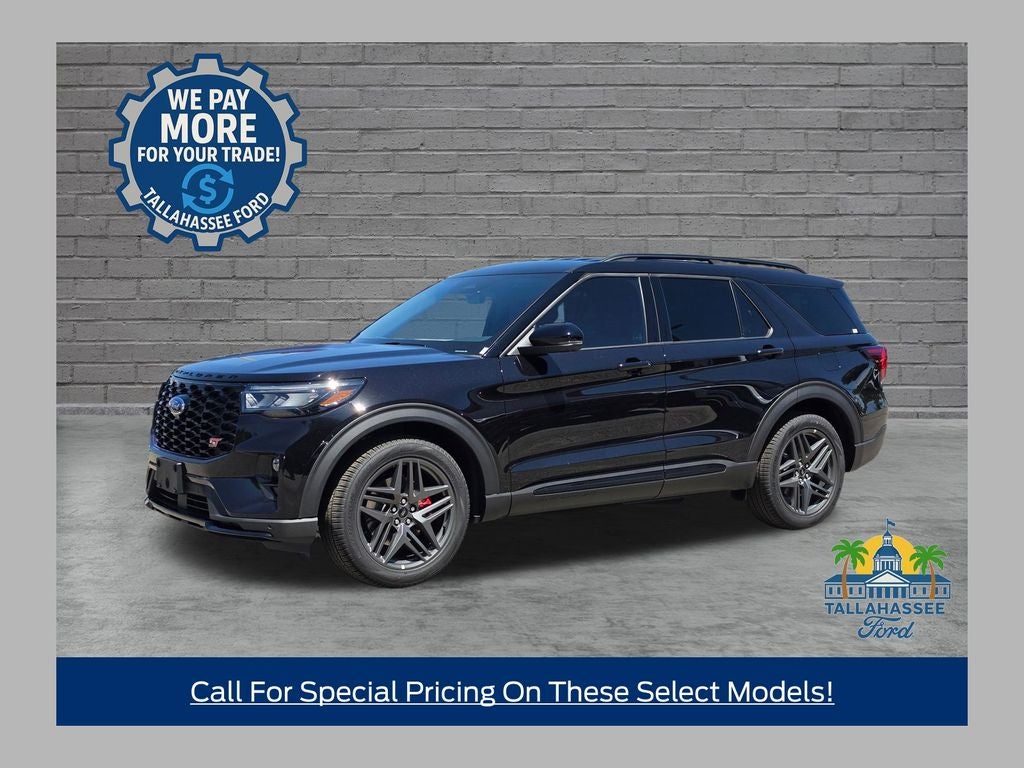 2026 Ford Explorer ST in Agate Black Metallic — front three-quarter view