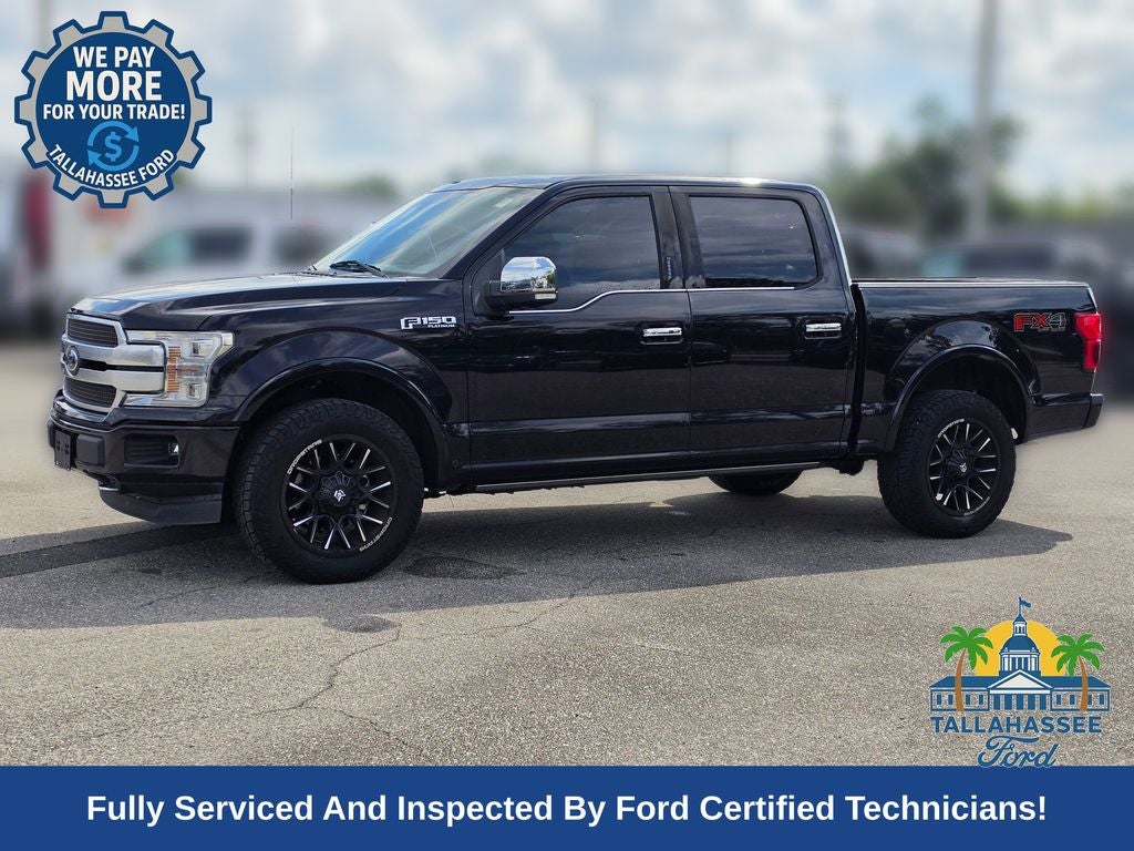 2019 Ford F-150 Platinum in Agate Black Metallic — front three-quarter view