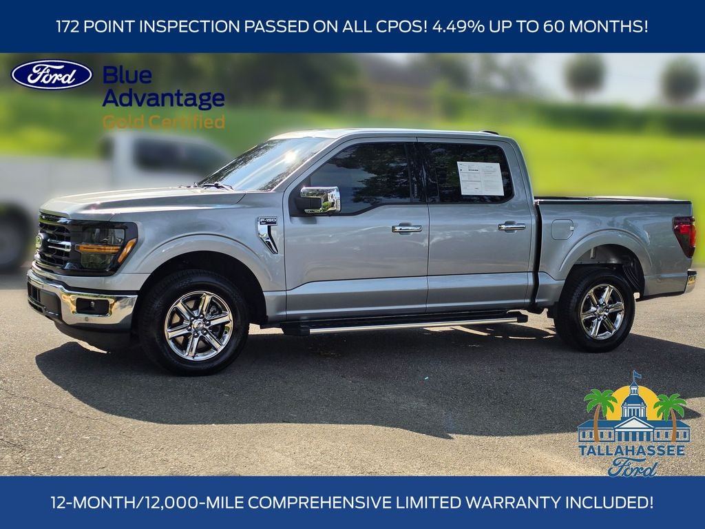 2024 Ford F-150 XLT in Iconic Silver Metallic — front three-quarter view