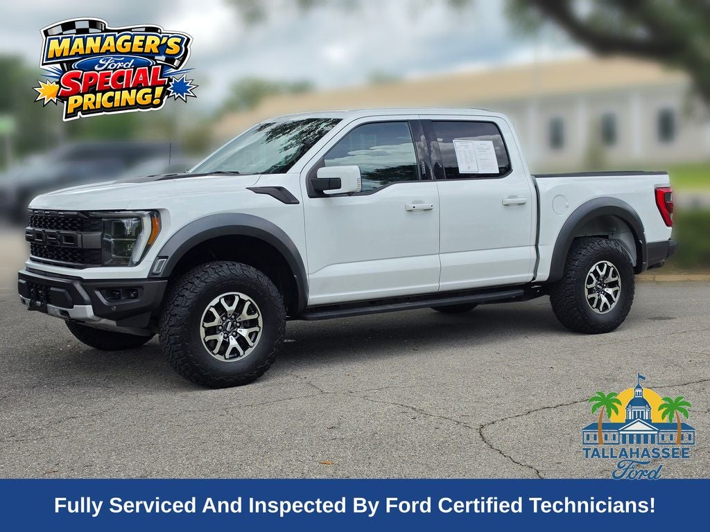 2022 Ford F-150 Raptor in Oxford White — front three-quarter view