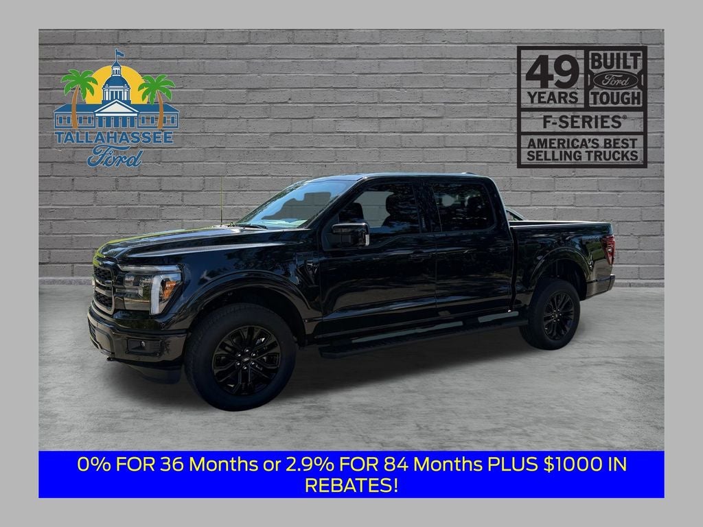2026 Ford F-150 Lariat in Agate Black Metallic — front three-quarter view