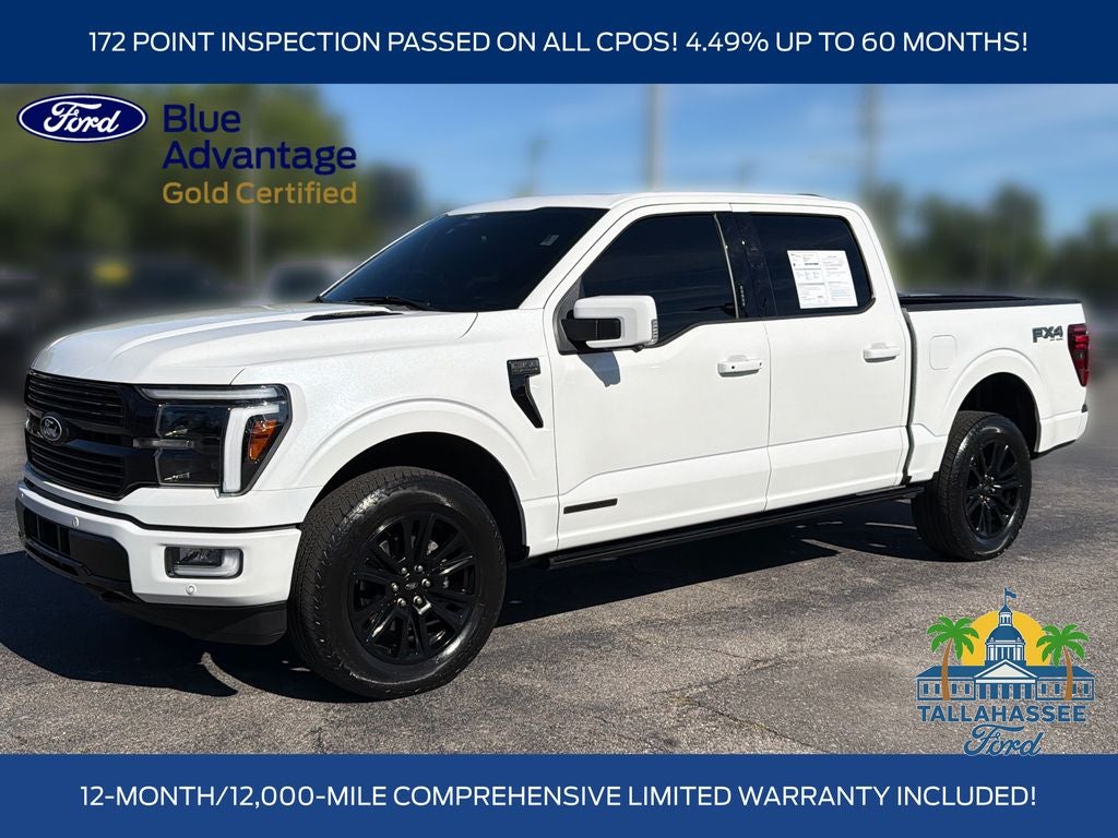 2024 Ford F-150 Platinum in Star White Metallic Tri-Coat — front three-quarter view