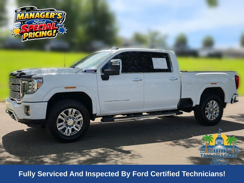 2020 GMC Sierra 2500HD Denali in Summit White — front three-quarter view
