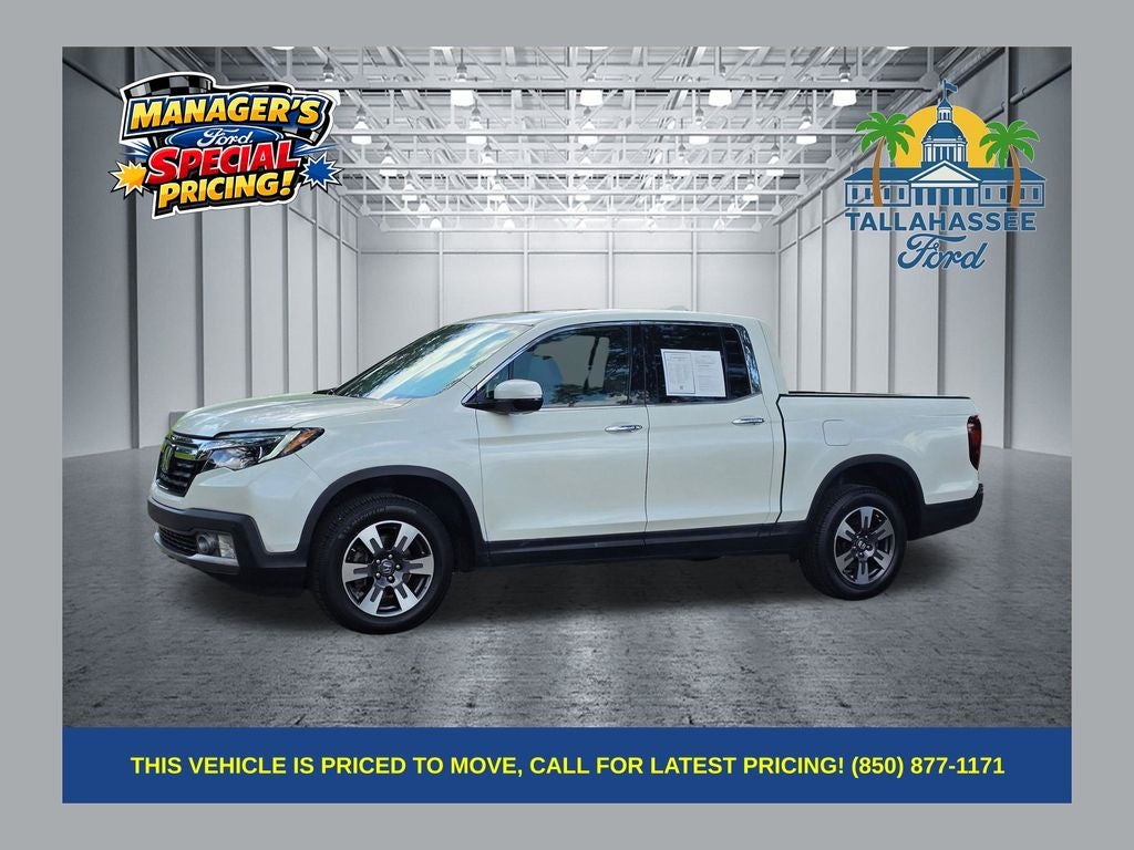 2017 Honda Ridgeline RTL-E in White Diamond Pearl — front three-quarter view