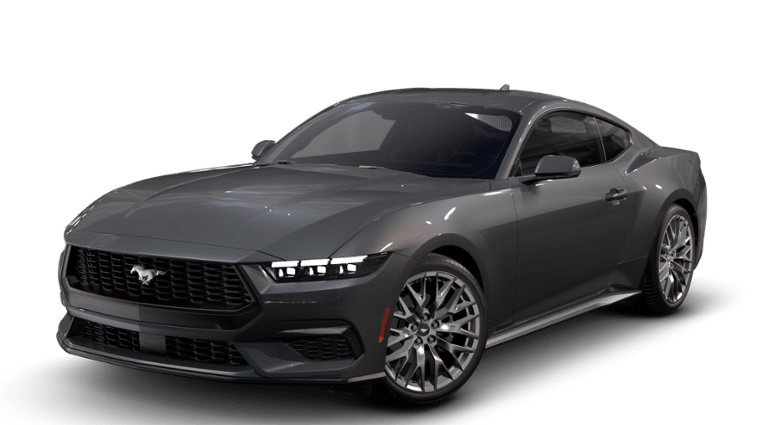 2026 Ford Mustang EcoBoost Premium Fastback in Carbonized Gray Metallic — front three-quarter view
