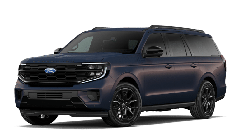 2027 Ford Expedition MAX Platinum in Blue Ember Metallic — front three-quarter view