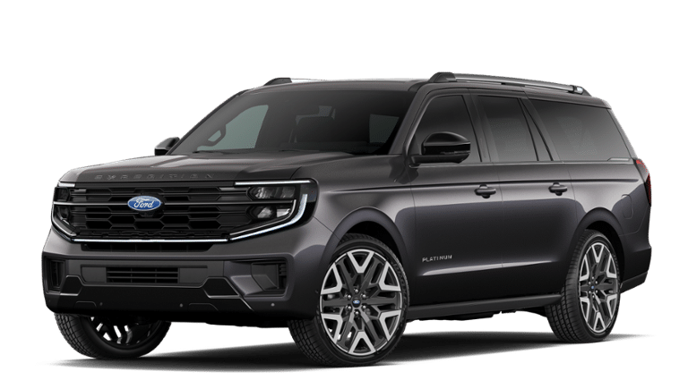 2027 Ford Expedition MAX Platinum in Dark Matter Gray Metallic — front three-quarter view