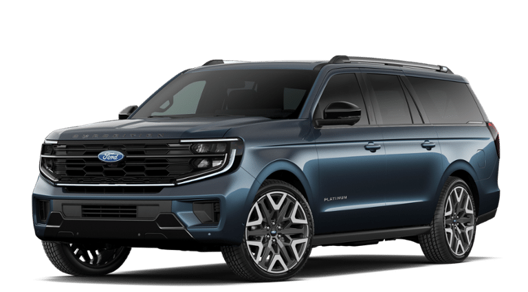 2027 Ford Expedition MAX Platinum in Nocturnal Blue Metallic — front three-quarter view