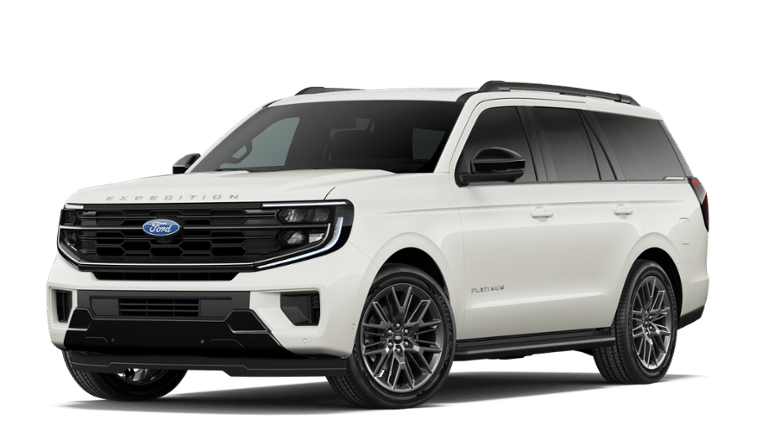 2027 Ford Expedition Platinum in Star White Metallic Tri-Coat — front three-quarter view