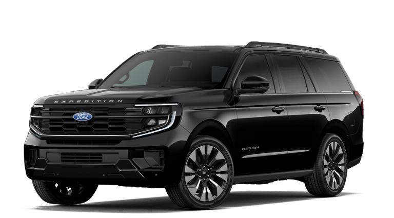 2027 Ford Expedition Platinum in Agate Black Metallic — front three-quarter view