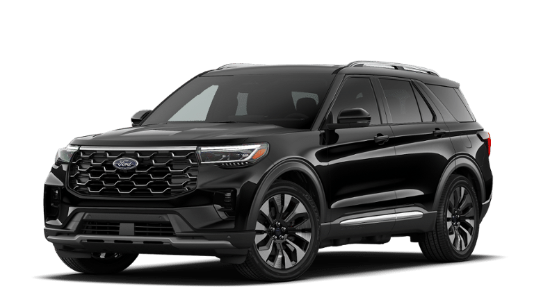 2026 Ford Explorer Platinum in Agate Black Metallic — front three-quarter view