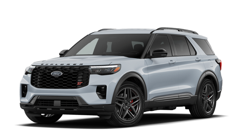 2026 Ford Explorer ST in Space White Metallic — front three-quarter view