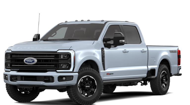 2026 Ford Super Duty F-250 Platinum in Glacier Gray Metallic Tri-Coat — front three-quarter view