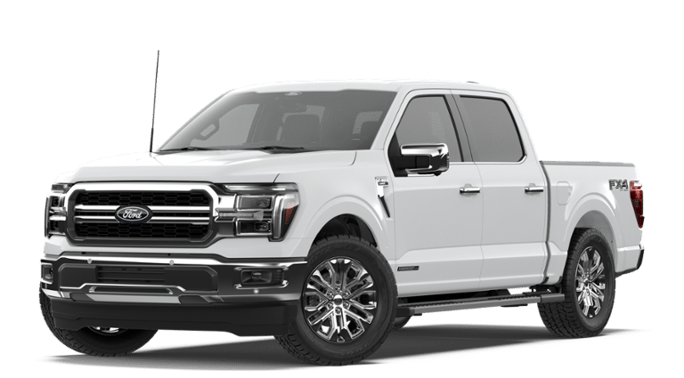 2026 Ford F-150 Lariat in Oxford White — front three-quarter view