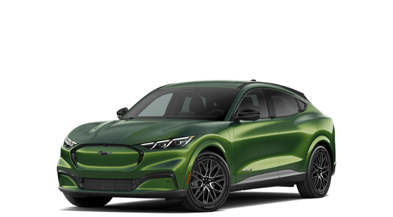 2026 Ford Mustang Mach-E Premium in Eruption Green Metallic — front three-quarter view